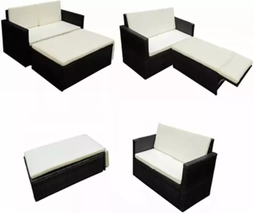 VIDAXL 2-delige Loungeset met kussens poly rattan zwart