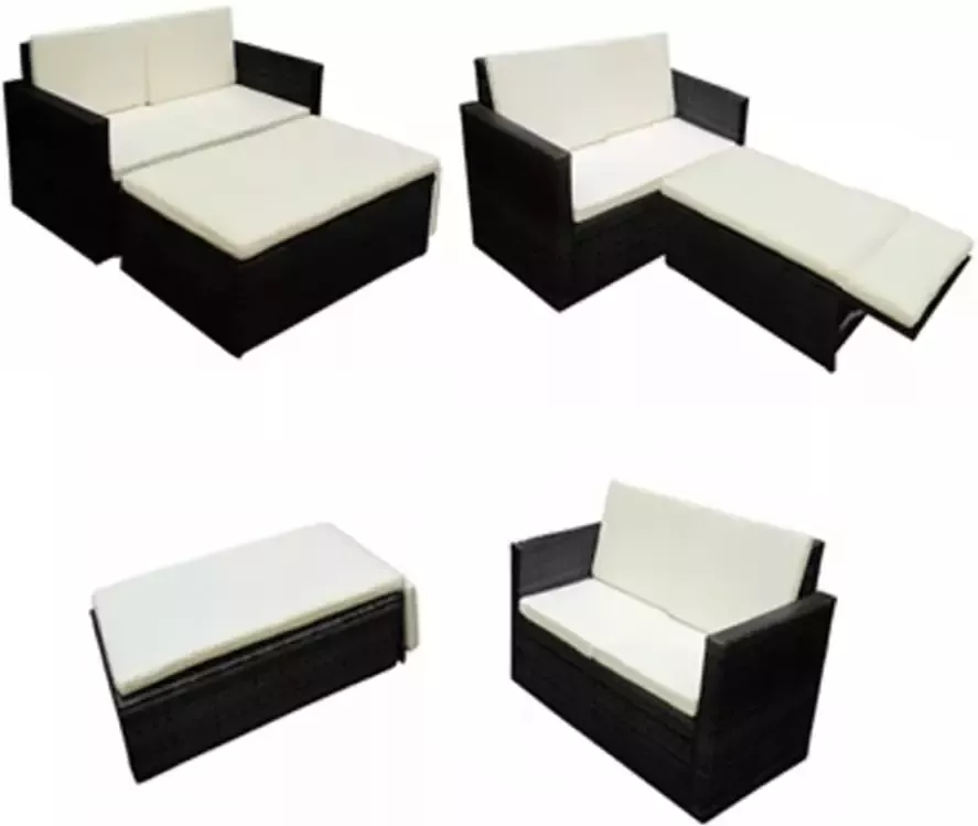 VIDAXL 2-delige Loungeset met kussens poly rattan zwart