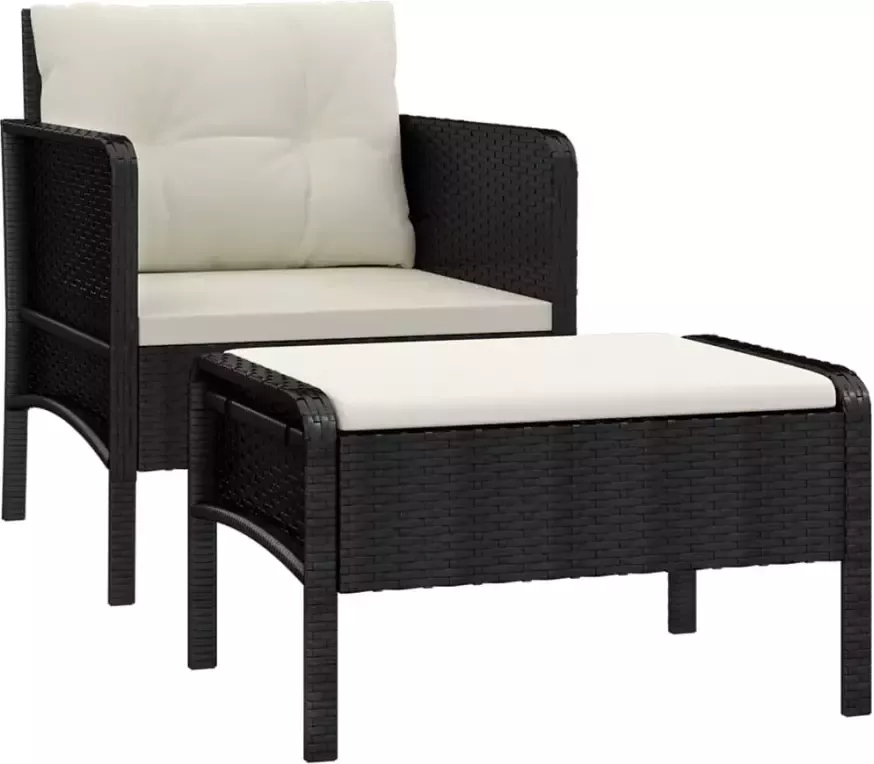 VIDAXL 2-delige Loungeset met kussens poly rattan zwart