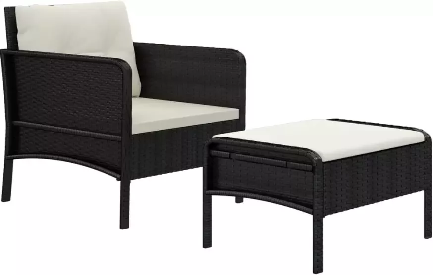 VIDAXL 2-delige Loungeset met kussens poly rattan zwart - Foto 2