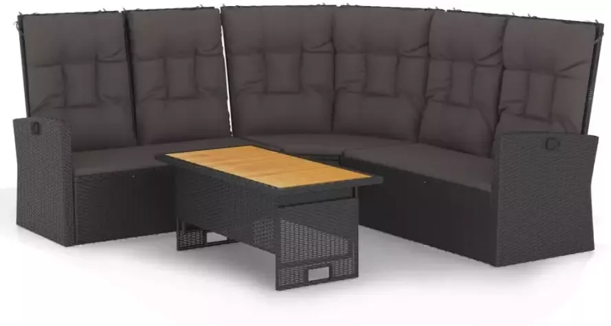 VIDAXL 2-delige Loungeset met kussens poly rattan zwart