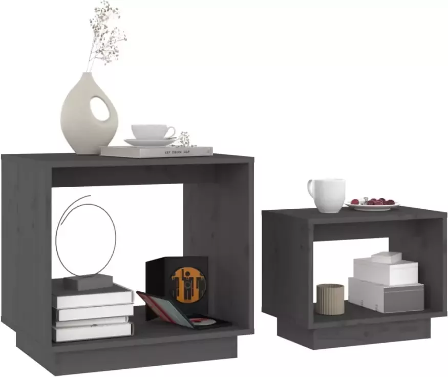 VidaXL -2-delige-Salontafelset-massief-grenenhout-grijs - Foto 3