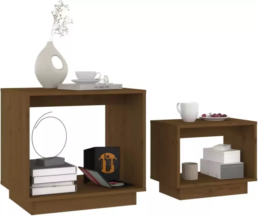 VidaXL -2-delige-Salontafelset-massief-grenenhout-honingbruin