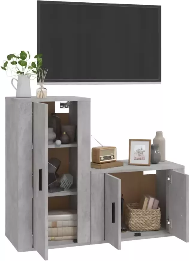 VidaXL -2-delige-Tv-meubelset-bewerkt-hout-betongrijs - Foto 4