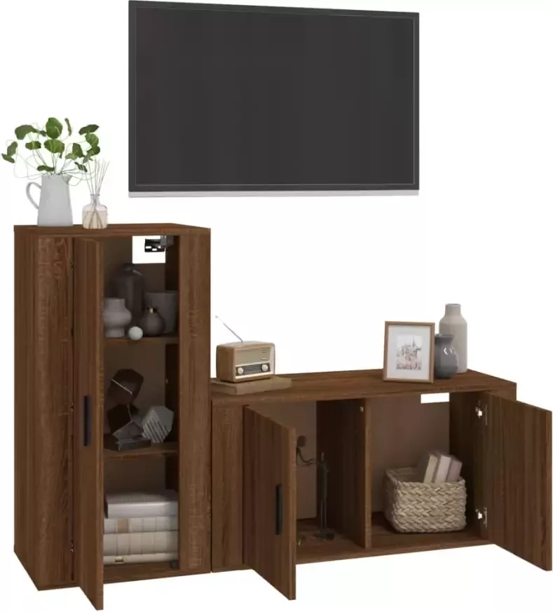 VidaXL -2-delige-Tv-meubelset-bewerkt-hout-bruineikenkleurig - Foto 1