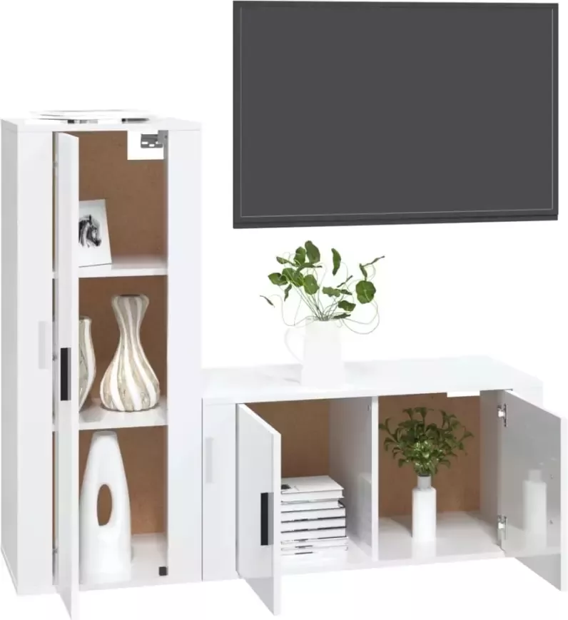 VidaXL -2-delige-Tv-meubelset-bewerkt-hout-hoogglans-wit - Foto 3