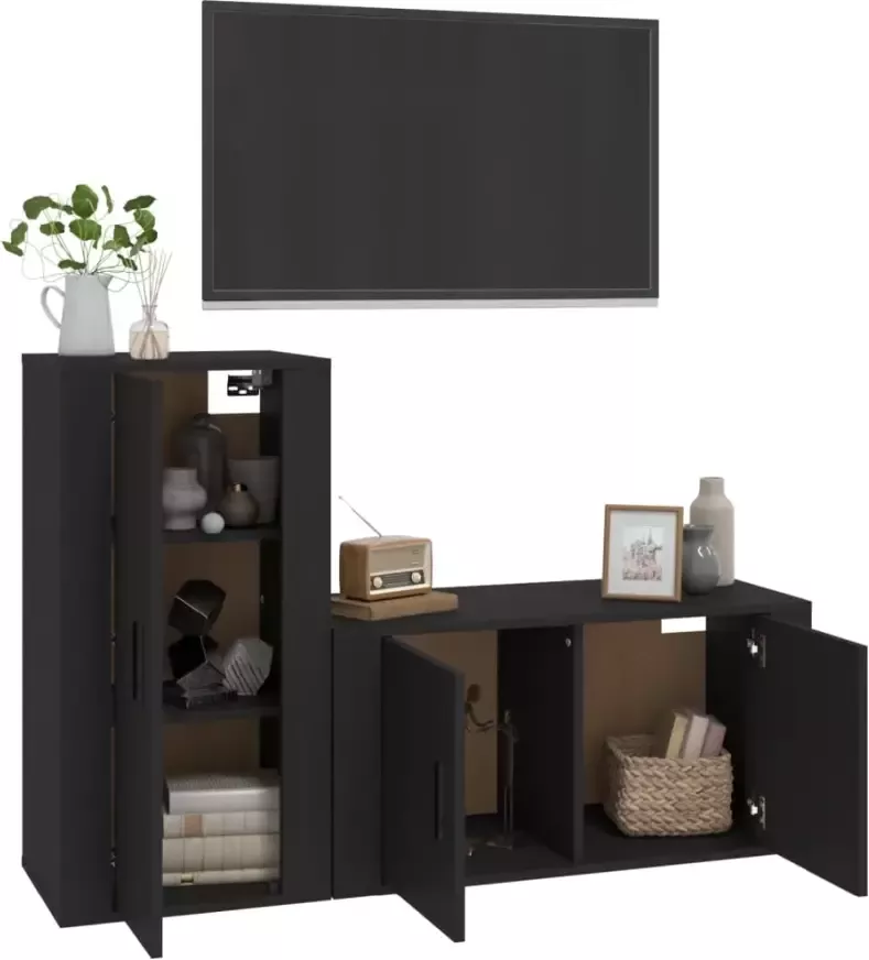 VidaXL -2-delige-Tv-meubelset-bewerkt-hout-zwart
