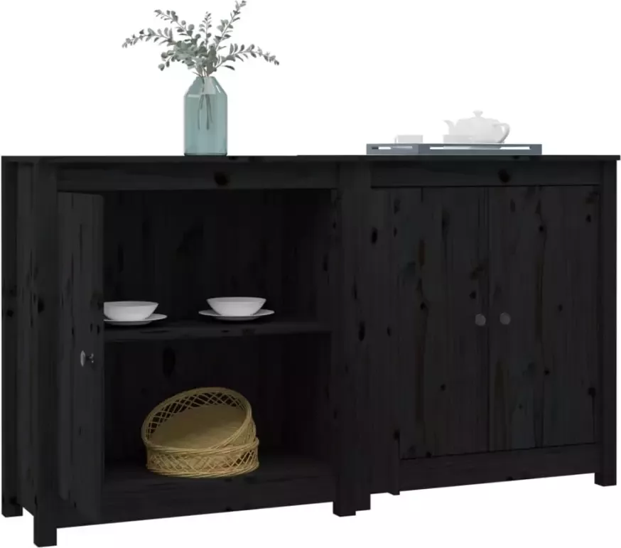 VidaXL -2-st-Dressoirs-70x35x80-cm-massief-grenenhout-zwart - Foto 3