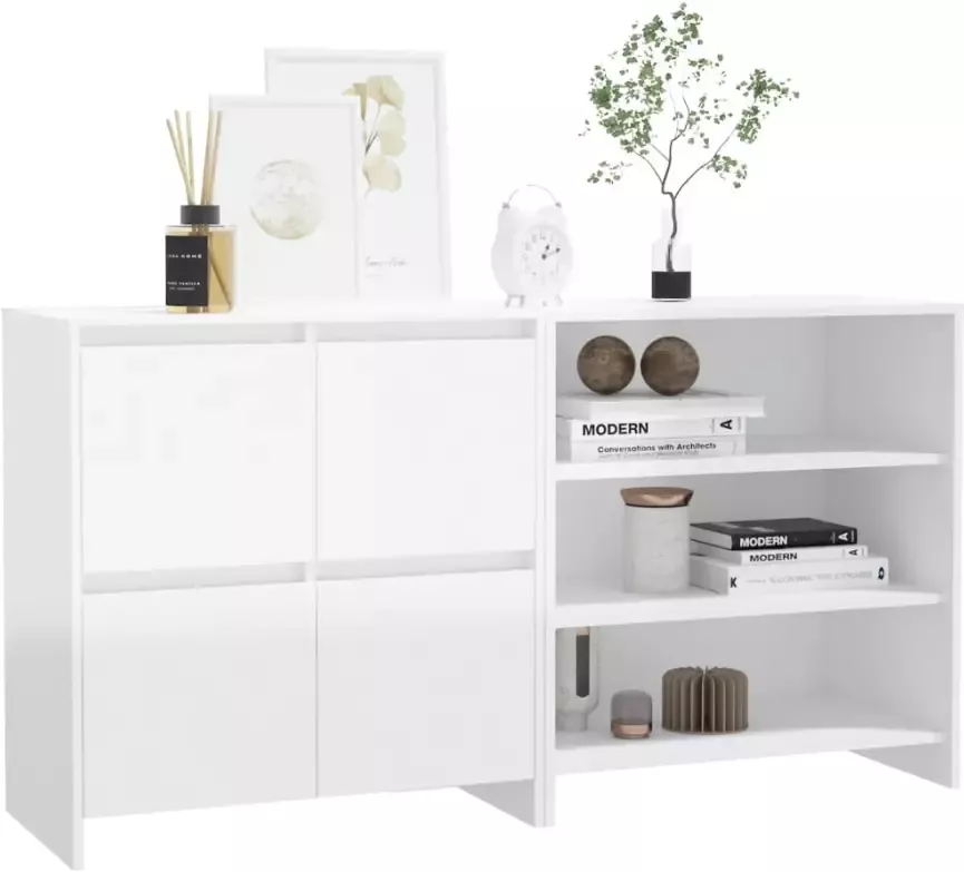 VidaXL -2-st-Dressoirs-bewerkt-hout-hoogglans-wit