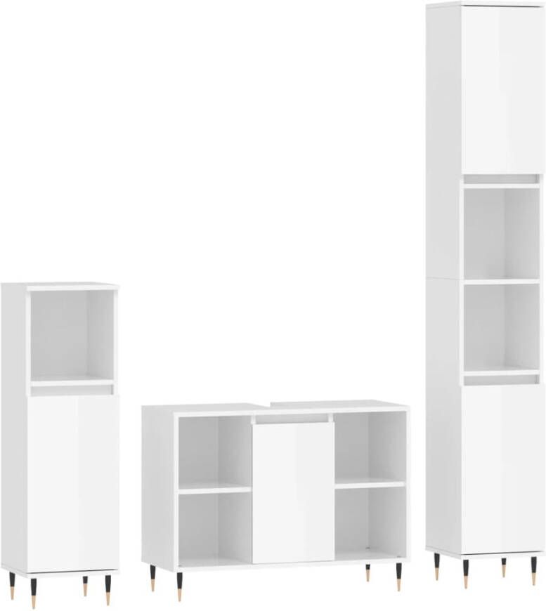 VIDAXL 3-delige Badkamermeubelset bewerkt hout hoogglans wit - Foto 2