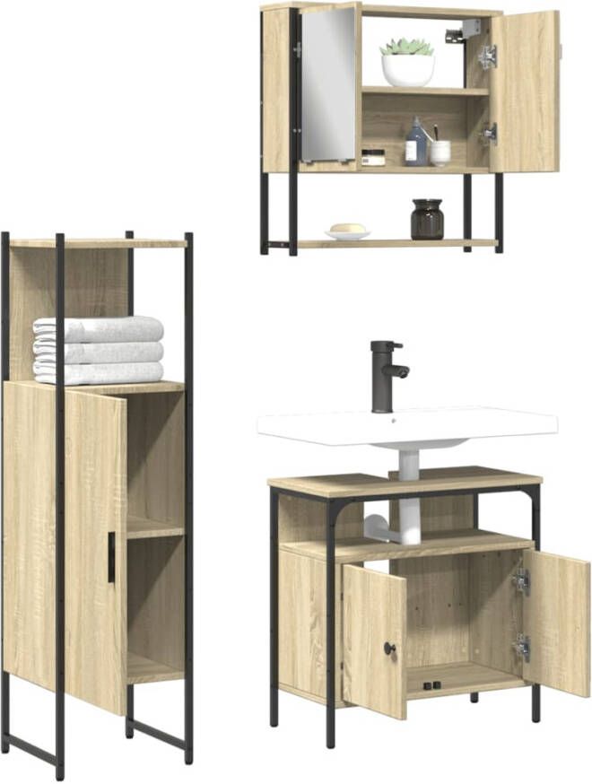 VIDAXL 3-delige Badkamermeubelset bewerkt hout sonoma eikenkleurig