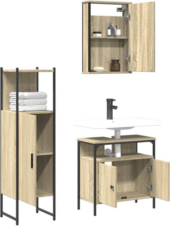 VIDAXL 3-delige Badkamermeubelset bewerkt hout sonoma eikenkleurig - Foto 2