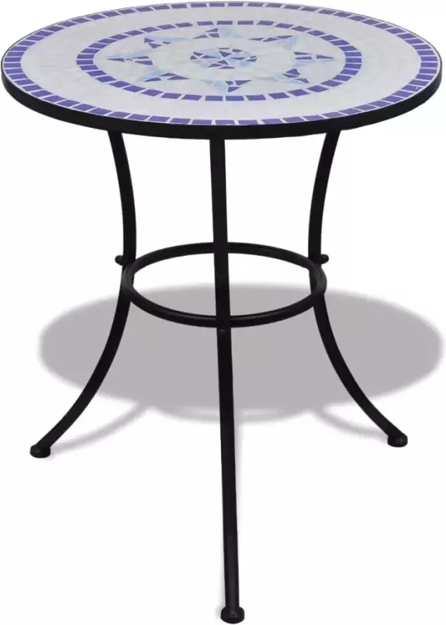VidaXL Bistrotafel met 2 stoelen 60 cm mozaïek blauw|wit - Foto 3
