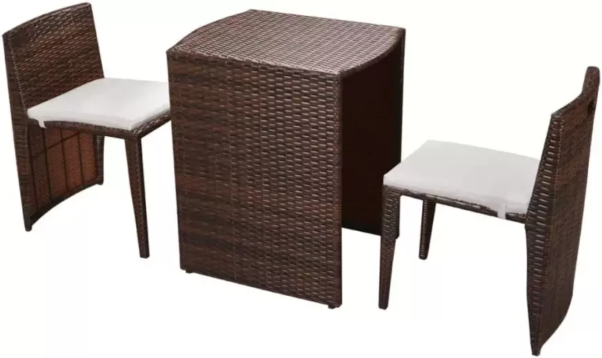 VIDAXL 3-delige Bistroset met kussens poly rattan bruin - Foto 2