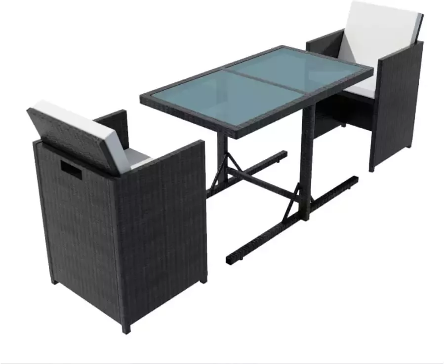 VIDAXL 3-delige Bistroset met kussens poly rattan zwart - Foto 1