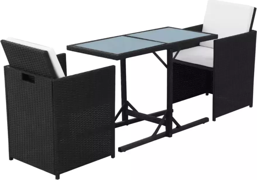 VIDAXL 3-delige Bistroset met kussens poly rattan zwart - Foto 2