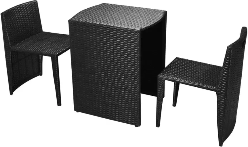 VIDAXL 3-delige Bistroset met kussens poly rattan zwart - Foto 2