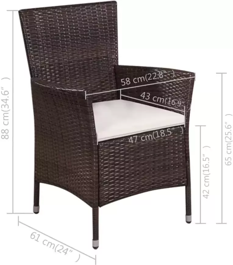 VIDAXL 3-delige Bistroset poly rattan bruin - Foto 2