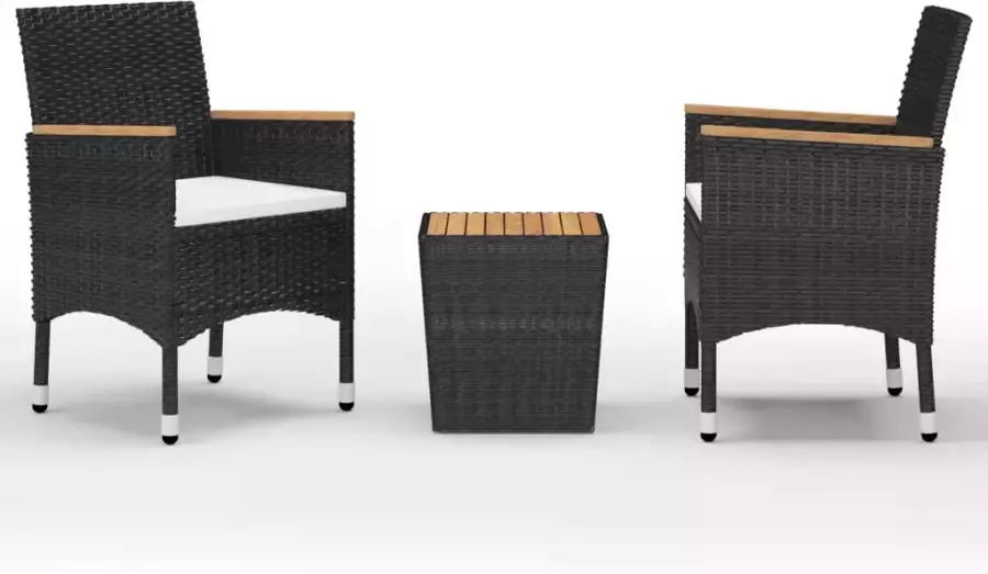 VIDAXL 3-delige Bistroset poly rattan en acaciahout zwart - Foto 3