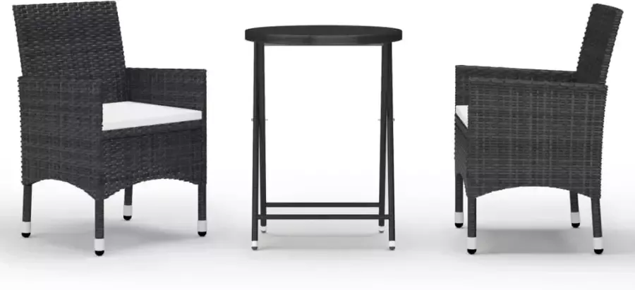 VIDAXL 3-delige Bistroset poly rattan en gehard glas zwart - Foto 3