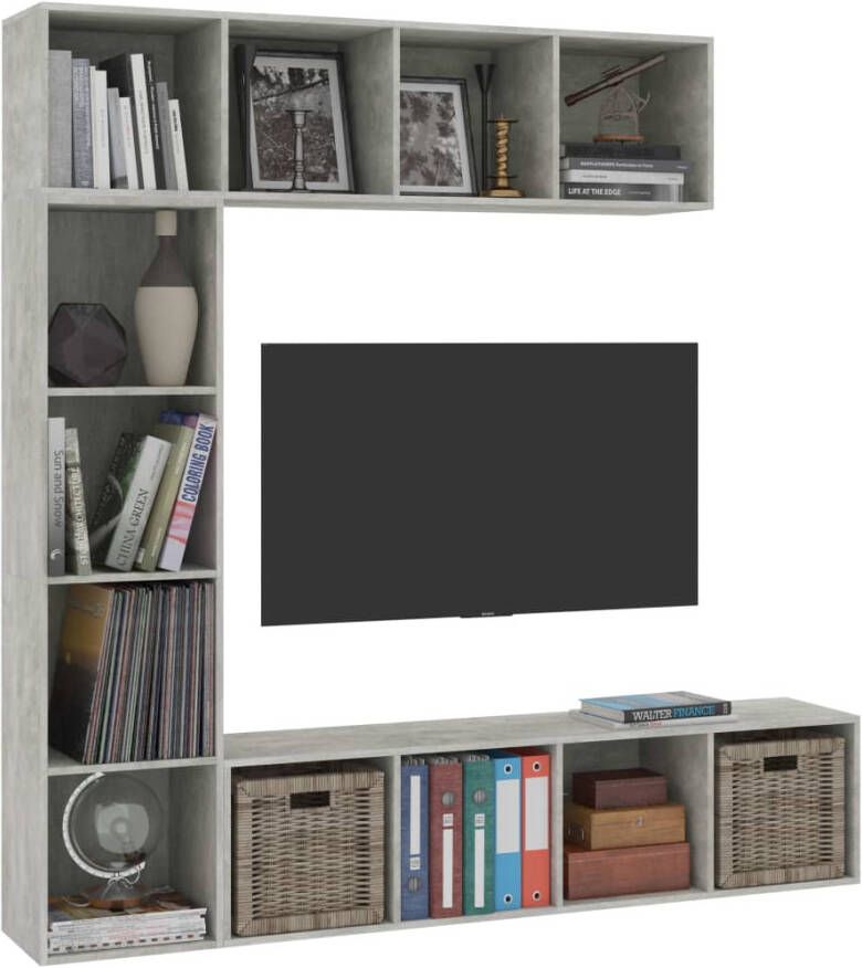 VidaXL -3-delige-Boekenkast- tv-meubelset-180x30x180-cm-betongrijs - Foto 4