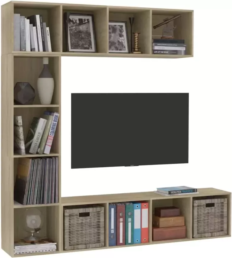 VidaXL -3-delige-Boekenkast- tv-meubelset-180x30x180-cm-eikenkleurig - Foto 4