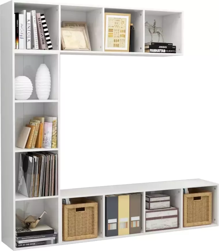 VidaXL -3-delige-Boekenkast- tv-meubelset-180x30x180-cm-hoogglans-wit - Foto 4