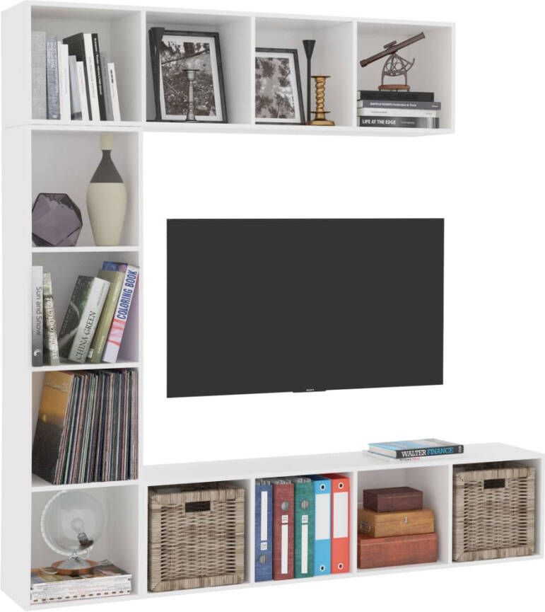 VidaXL -3-delige-Boekenkast- tv-meubelset-180x30x180-cm-wit - Foto 4