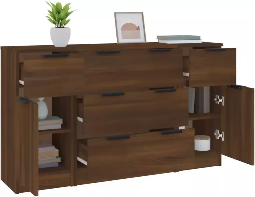 VidaXL -3-delige-Dressoirset-bewerkt-hout-bruineiken - Foto 2