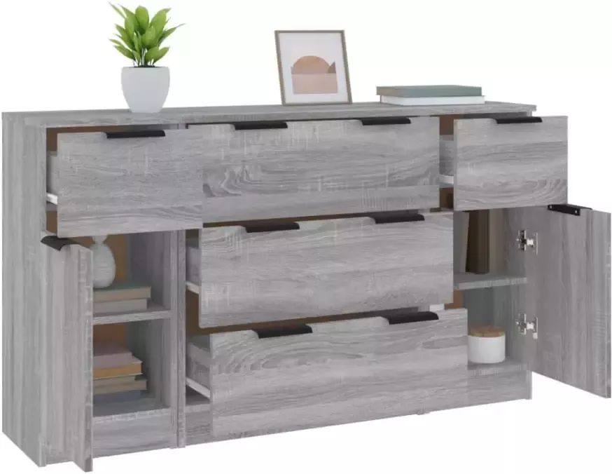 VidaXL -3-delige-Dressoirset-bewerkt-hout-grijs-sonoma-eikenkleurig - Foto 2
