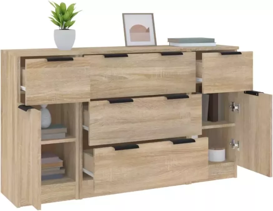 VidaXL -3-delige-Dressoirset-bewerkt-hout-sonoma-eiken - Foto 4