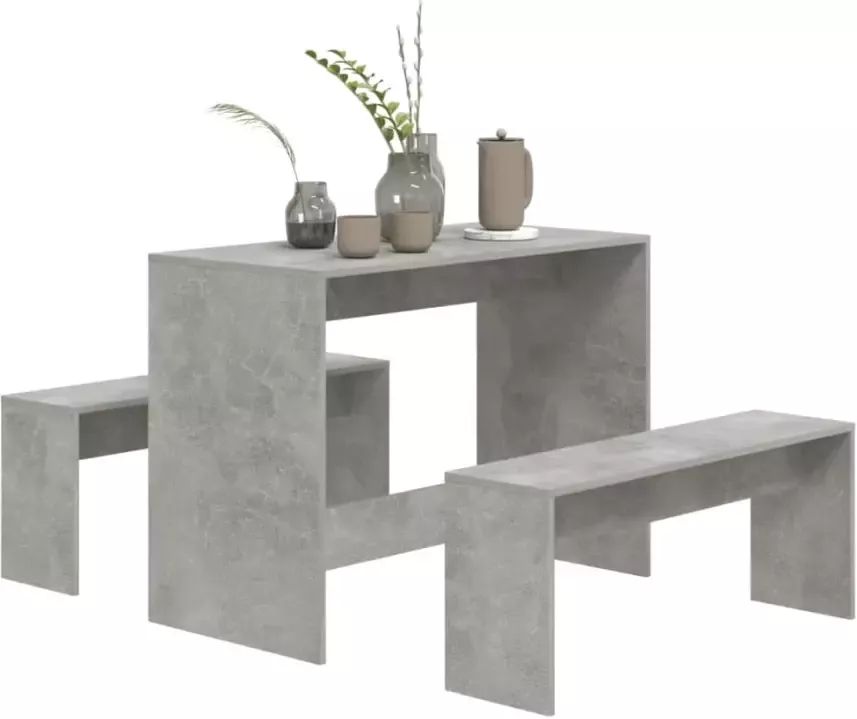 VidaXL -3-delige-Eethoekset-bewerkt-hout-betongrijs - Foto 2