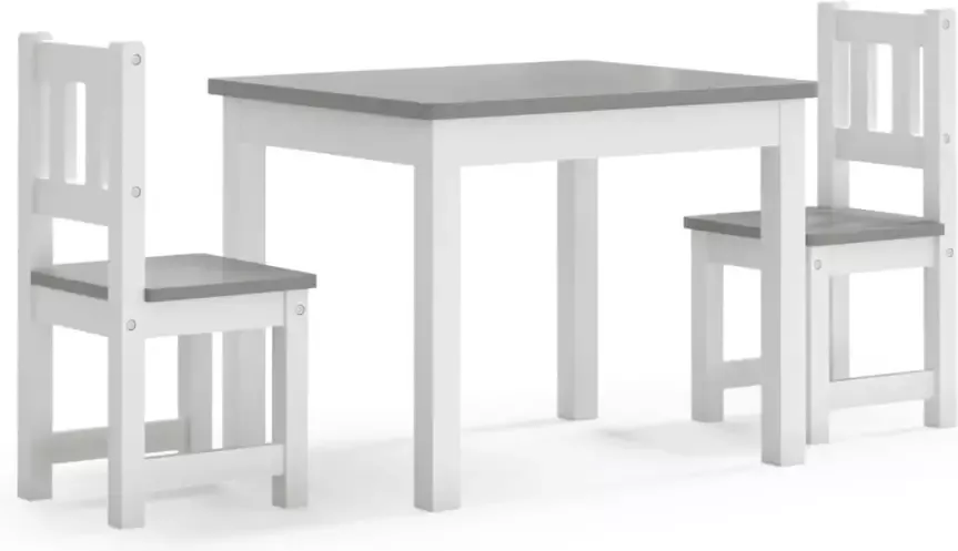 VIDAXL 3-delige Kindertafel- en stoelenset MDF wit en grijs - Foto 2