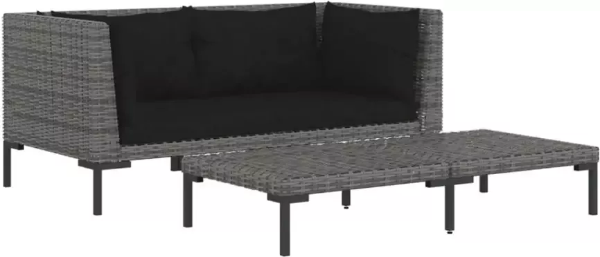 VIDAXL 3-delige Loungeset halfrond poly rattan donkergrijs - Foto 2