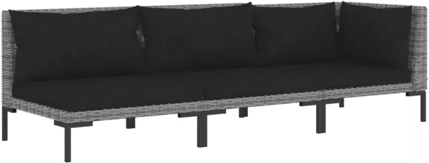 VIDAXL 3-delige Loungeset halfrond poly rattan donkergrijs - Foto 2