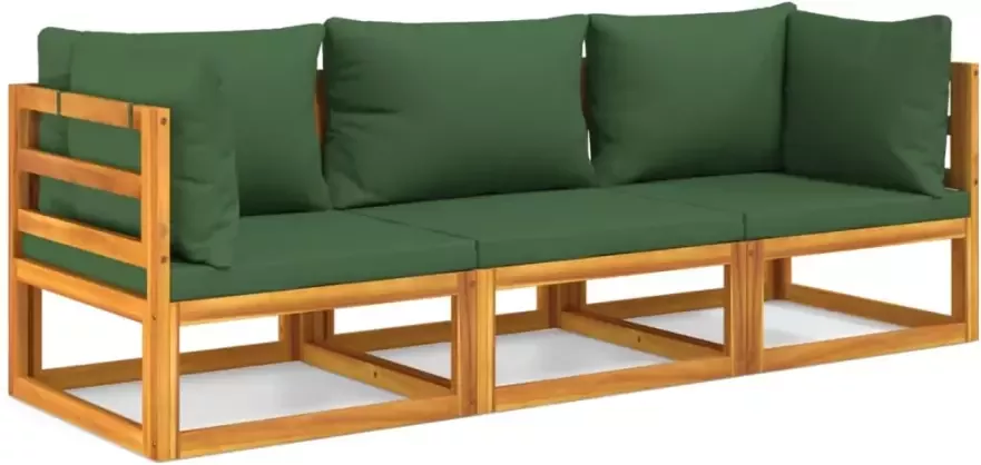VIDAXL 3-delige Loungeset met groene kussens massief hout - Foto 2