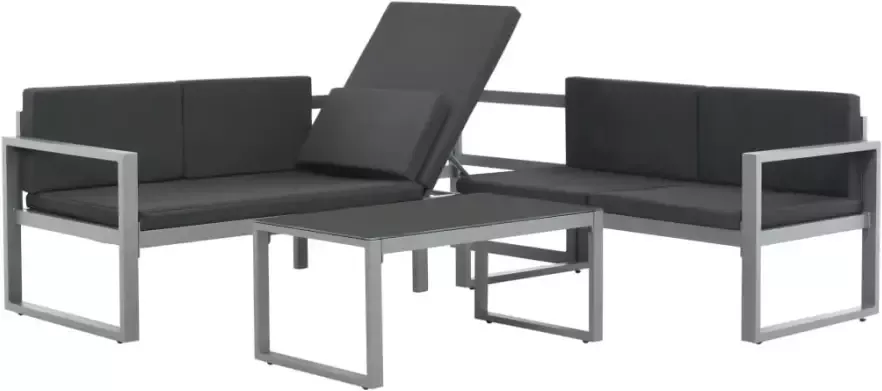 VIDAXL 3-delige Loungeset met kussens aluminium zwart - Foto 3