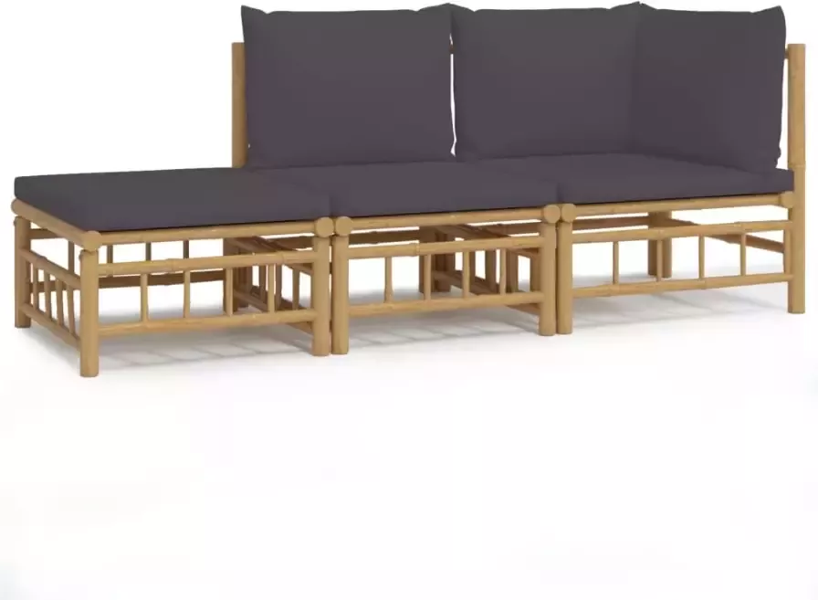 VIDAXL 3-delige Loungeset met kussens bamboe donkergrijs - Foto 2