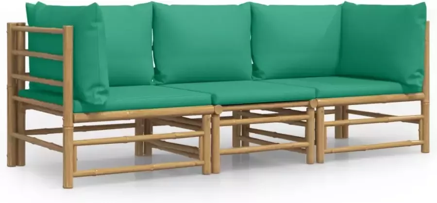 VIDAXL 3-delige Loungeset met kussens bamboe groen - Foto 2