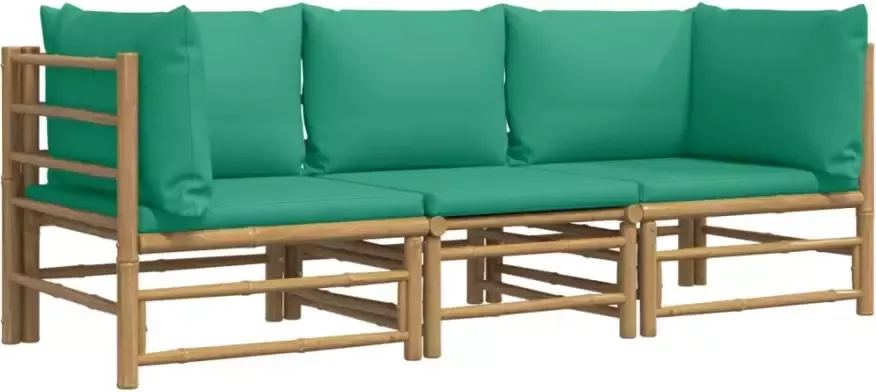 VIDAXL 3-delige Loungeset met kussens bamboe groen - Foto 3