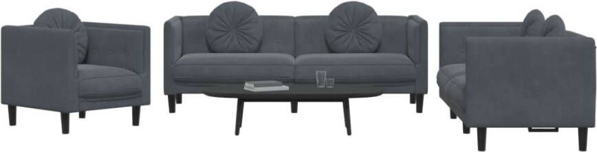 VidaXL -3-delige-Loungeset-met-kussens-fluweel-donkergrijs - Foto 2