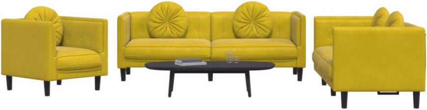 VidaXL -3-delige-Loungeset-met-kussens-fluweel-geel - Foto 5