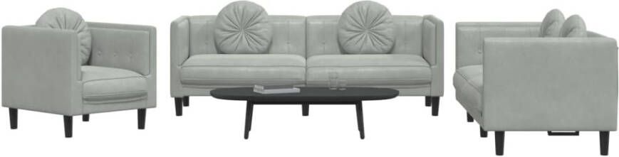 VidaXL -3-delige-Loungeset-met-kussens-fluweel-lichtgrijs - Foto 2