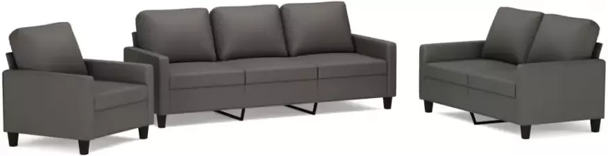 VIDAXL 3-delige Loungeset met kussens kunstleer grijs