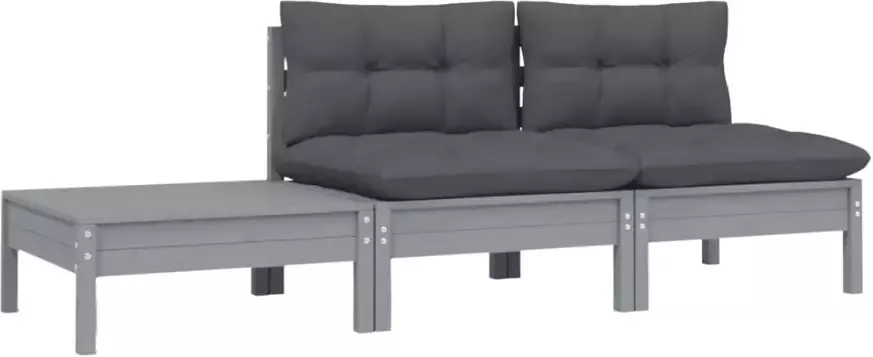 VIDAXL 3-delige Loungeset met kussens massief grenenhout grijs - Foto 3