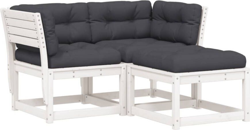 VIDAXL 3-delige Loungeset met kussens massief grenenhout wit - Foto 3