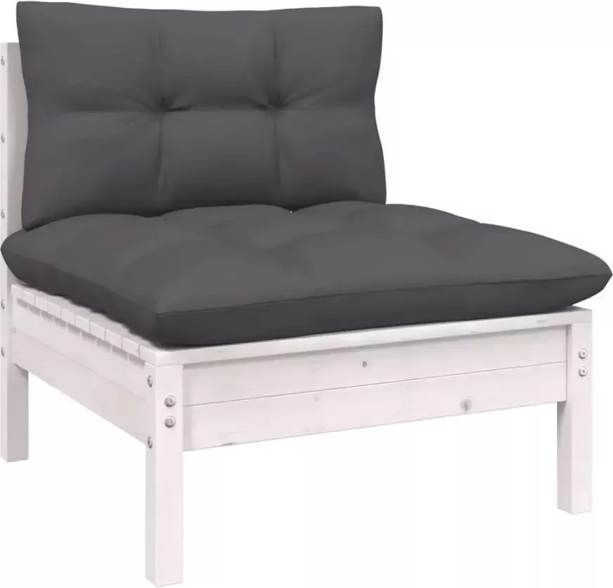 VIDAXL 3-delige Loungeset met kussens massief grenenhout wit