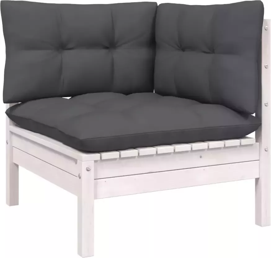 VIDAXL 3-delige Loungeset met kussens massief grenenhout wit