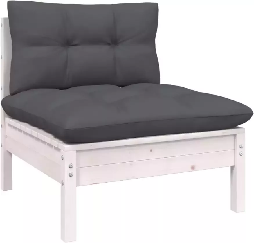 VidaXL 3-delige Loungeset met kussens massief grenenhout wit