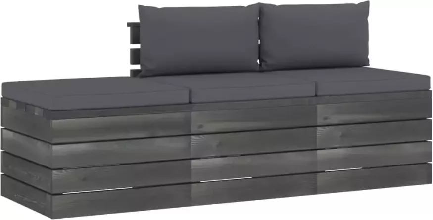 VIDAXL 3-delige Loungeset met kussens pallet massief grenenhout - Foto 2